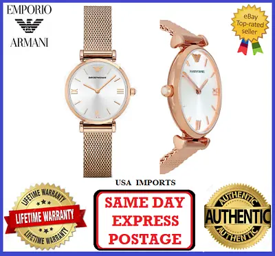 Emporio Armani AR1956 Gianni T-Bar Rose Gold White And Pearl Womens Wrist Watch • $219.99