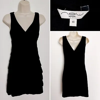 New Look Black Tiered Layered Frill Bodycon Mini Dress Size UK 10 • £8.40