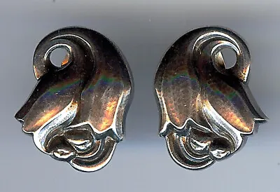 Georg Jensen Denmark Vintage Sterling Silver Tulip Clip-on Earrings • $275