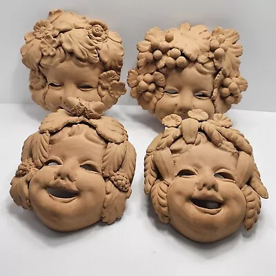 Lot Of 4 Vintage Terra Cotta Masks Bacchus Italian Pottery Garden 4 Seasons Clay • £154.26