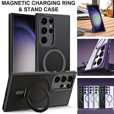 For Samsung S24 S24 Plus S24 Ultra 5G Hard Tough Metal Kickstand Ring Case • £8.95