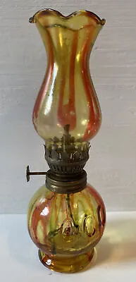 Mini Kerosene Oil Lamp Yellow Sunburst Glass Handpainted Scallop Edge VTG MCM • $14.99