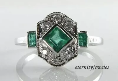 2.7CT Princess Lab-Created Diamond Green Vintage Art Deco Ring 14K White Gold FN • $148.34