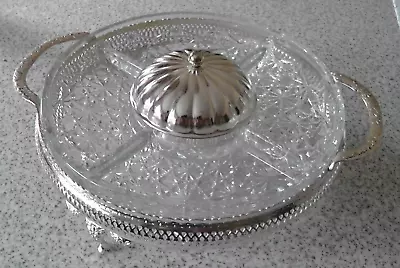 Queen Anne Circular Silver Plated & Crystal Hors D'oeuvre Dividing Serving Dish • £17.50