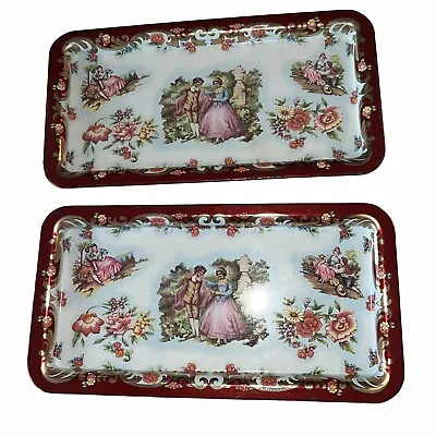 Vintage Daher Decorated Ware Tin Trays Made In England Lot Of 2 Courting Couple • $20