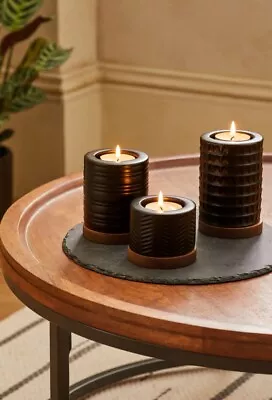 Next Set Of 3 Black Bronx Tealight Candle Holders Lanterns Hurricane Home Decor • £14.89