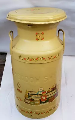 Antique Dairy Milk Can Jug Container Hand Painted & Lid Folk Meadow Sweet 20  • $49