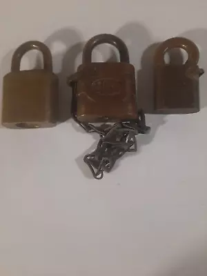 Vintage USN US Navy Padlock  Lot Brass Push Lock With Original Chain NO Keys • $45