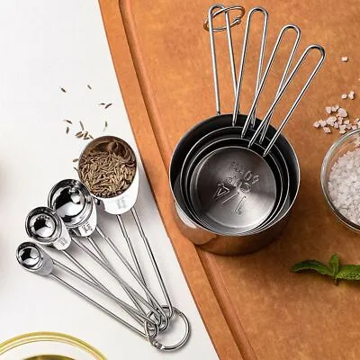 Stainless Steel Measuring Cups And Spoons Set Metal Kitchen Measuring Set • £6