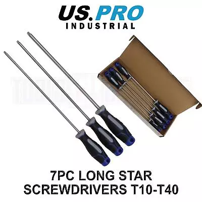 US PRO INDUSTRIAL 7PC Long Star Torx Screwdrivers T10-T40 4609 • $18.64