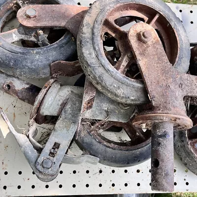 Vintage Factory Industrial Caster Cart Wheels Vintage Large Lot Of 4 • $199.89