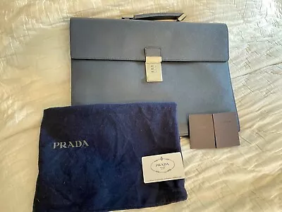 Prada Mens Briefcase Blue Saffiano Leather Document Business Briefcase $4500 • $949