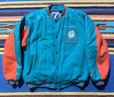 Vintage Miami Dolphins XL Varsity Logo 7 Letterman Jacket • $48.99