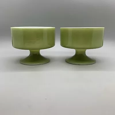 Vintage Federal Milk Glass Footed Dessert Sherbet Cup Dish Bowl Green MCM Set/2 • $10