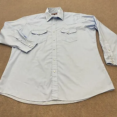 Vintage Sheplers Western Shirt Pearl Snap Men Extra Large 17-34 Blue Long Sleeve • $13.45