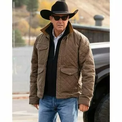 £71.99 • Buy Men's Yellowstone Kevin Costner John Dutton Season 4 Brown Cotton Quilted Jacket