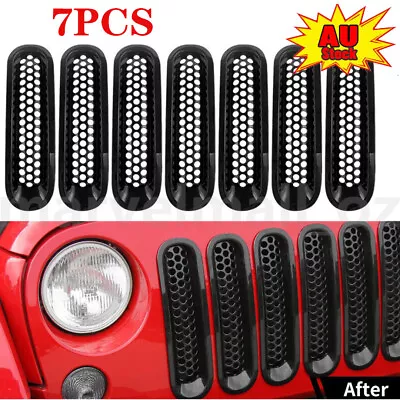 7PCS Front Grille Mesh Grill Insert Cover For 2007-2017 Jeep JK Wrangler Black • $27.55