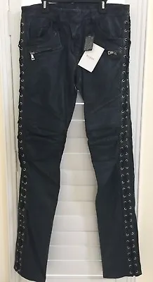 BALMAIN PARIS Mens Marine Navy Rock N Roll Leather Pants 100%LAMB SKIN Authentic • $4590.99