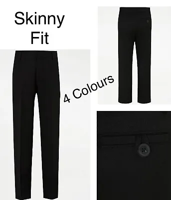 £6.95 • Buy Boys Skinny Fit School Trousers Ge@rge Black Grey Navy Adjustable Waist Uniform