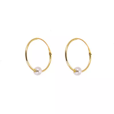 9ct Yellow Gold Hoop Earrings With Pearl • £37