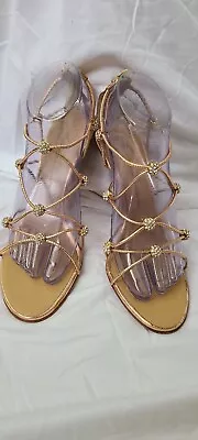 Vicini Heels Womens 8 Strappy Dress Sandals Gold Rhinestone Jeweled Zip Back • $61