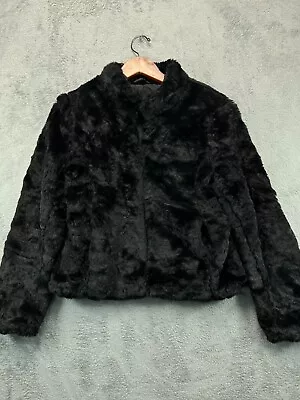 MODA International Faux Fur Coat Jacket Womens Medium Black Ladies Long Sleeve • $21.15