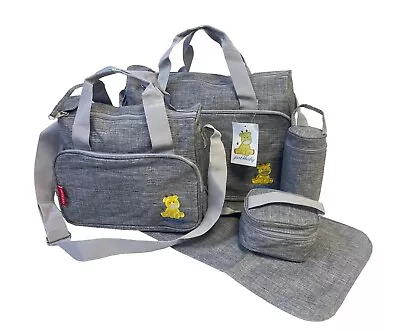 Just4baby 5pcs Waterproof Grey Large Baby Nappy Diaper Changing Bags Bag Mat 508 • £19.99