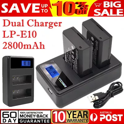 2x 2800mAh LP-E10 Battery & USB Dual Charger For Canon EOS 1300D 1200D Kiss X50 • $35.99