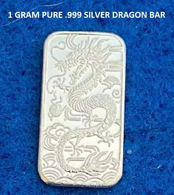 $4 • Buy DRAGON - 1 GRAM GR G .999 Fine Pure Solid Silver Bullion Bar