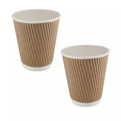 25x Disposable Hot Cups 8oz Brown Single Wall Insulated Ripple Paper Coffee Cup • £5.49