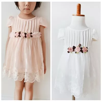 Baby Girl Toddler Lace Dress Party Wedding Christening Formal Wear 3-24M • £8.99