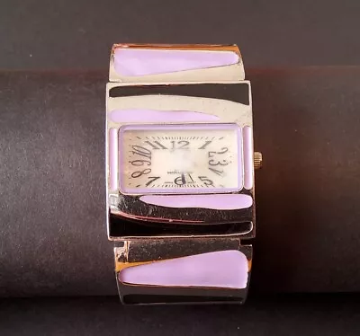 Vintage VELLACCIO New York Quartz Watch Women's Cuff Bracelet Purple And Black  • $15