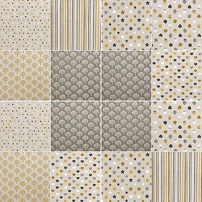 Luxury Cotton Rich Printed Linen Yellow Ochre Grey Silver 140cm Wide Per Metre • £9.90