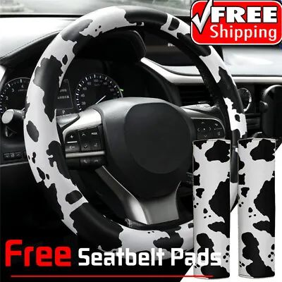 Car Cow Print Car Steering Wheel Cover Leather Breathable Anti -slip Case • $19.49