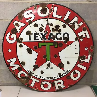 Rare 1932 Vintage TEXACO Porcelain 42” Double Sided Sign Gas Oil Advertising • $3200