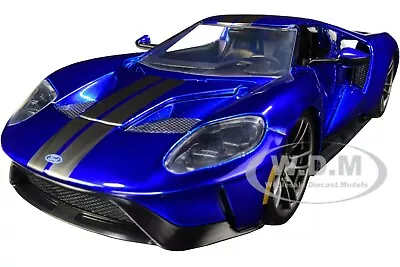 2017 Ford Gt Candy Blue W/ Gray Stripes 1/24 Diecast Model Car By Jada 32720 • $20.99