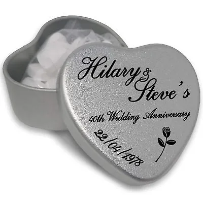 £3.49 • Buy Personalised Wedding Anniversary Silver Heart Shaped Favours With Mints