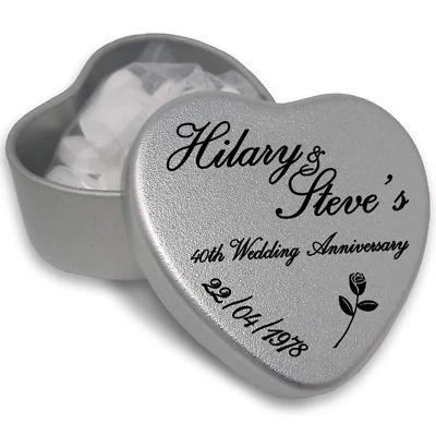 £3.49 • Buy Personalised Wedding Anniversary Silver Heart Shaped Favours With Mints