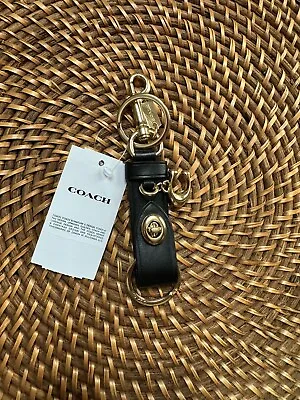 NWT Coach Signature Black Leather Trigger Snap Turnlock Valet Keychain Fob • £46.32