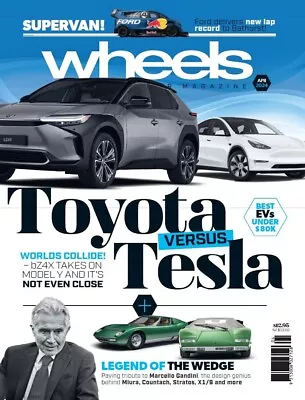 Wheels Australia's Car Magazine April 2024 Toyota Versus Tesla EV Under $80K • $21.95