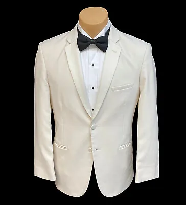 Men's Jean Yves Ivory Tuxedo Jacket Satin Notch Lapels Modern Fitted Slim Fit • $64.95