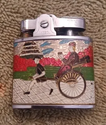 Vintage Asian Enameled Cigarette Lighter Dragon Mt Fuji Pagoda Rickshaw Japan • $35