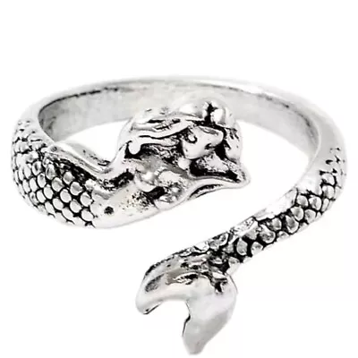 Vintage-Style Mermaid Fashion* Open Ring Adjustable Size Unisex Silver/Black • $25