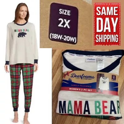 Dearfoams Women's 2X 18W-20W Plaid Bear Matching Family Pajamas Set 2-Piece NWT • $19.99