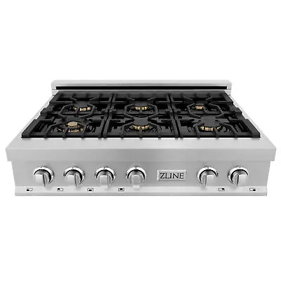 ZLINE 36  PORCELAIN COOKTOP 6 Gas Burner SNOW STAINLESS STEEL STOVETOP RTS-BR-36 • $1849