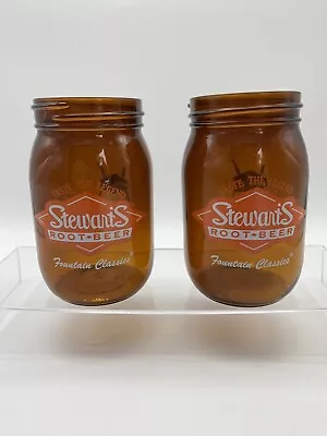 Stewart’s Root Beer Vintage Amber Mason Jars 16 Oz Lot Of 2 • $13.99