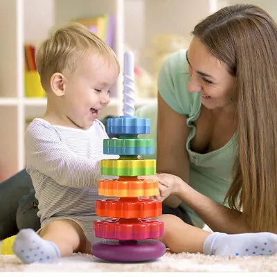 Infant Baby Rainbow Spinning Stacking Ring Toys Montessori Brain Development Toy • £9.79