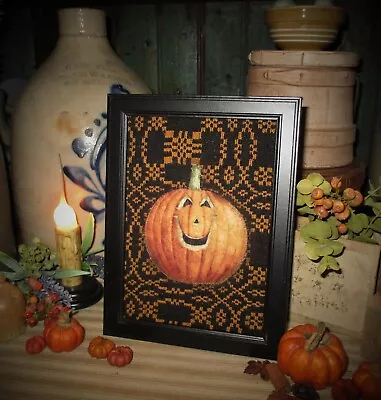 $26.90 • Buy Primitive Halloween Pumpkin JOL Lovers Knot Black Mustard Antique Vtg COVERLET