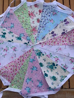 20ft / 6m FABRIC CLEARANCE BUNTING.FLORAL SHABBY CHIC.HANDMADE.WEDDING.GARLAND. • £4.95