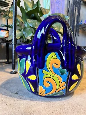 Mexican Talavera Pottery Planter - Hand Painted Ceramic Tote Planter • $32